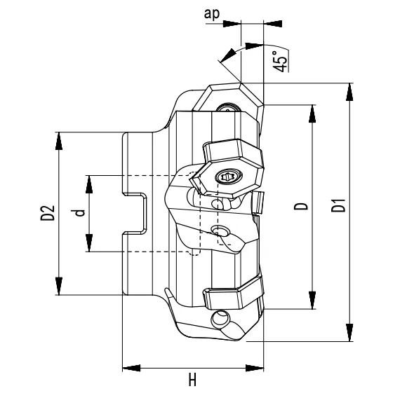 SPECIFICATION OF FACE MILLING CUTTER, 45° XNMX 0906