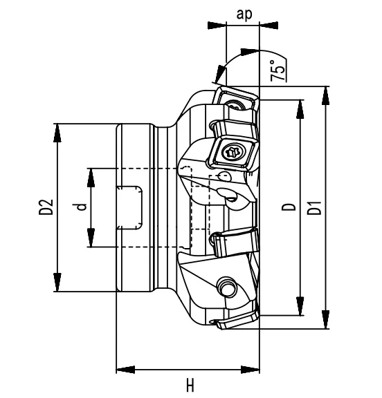 SPECIFICATION OF FACE MILLING CUTTER, 75° SN1206