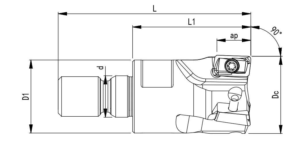 SPECIFICATION OF SCREW-IN MILLING CUTTER, AMPT INSERTS APMT 1135PDER