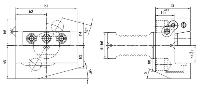 SPECIFICATION OF B2B3AK RADIAL, SHORT, COOLANT, WEDGE CLAMPING HOLDERS