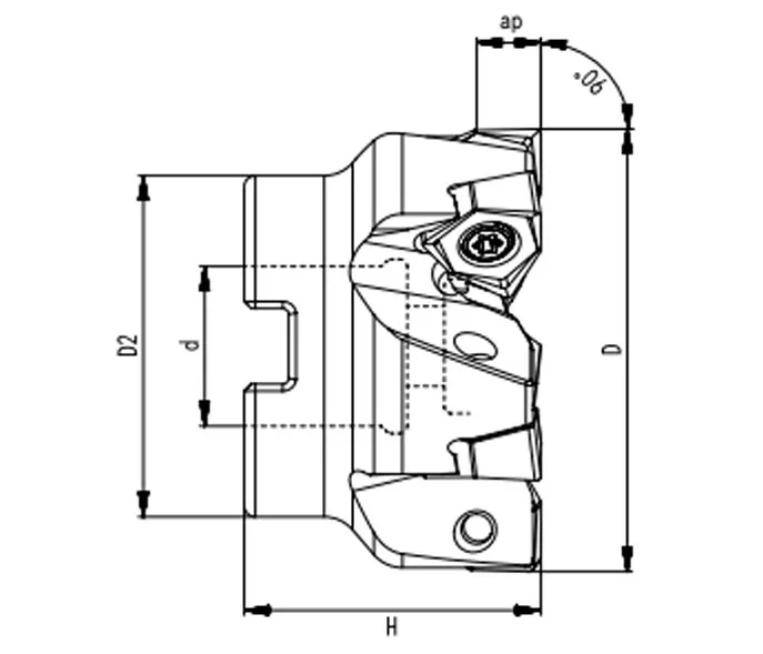 SPECIFICATION OF FACE MILLING CUTTER, 90° WN0806